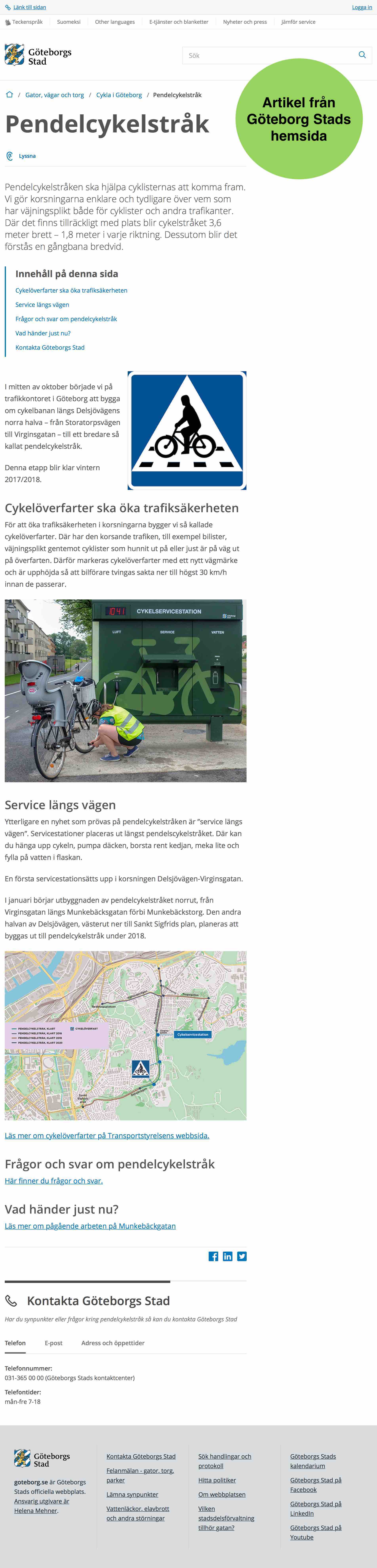 Artikel om Göteborgs nya servicestation för cyklar som de kallar "Service längs vägen"